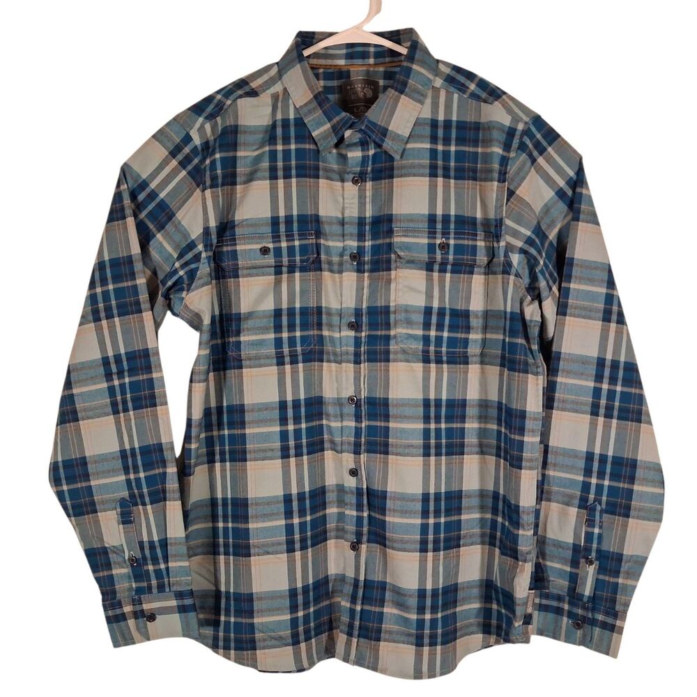 Mountain Hardwear shirt mens L Large blue plaid performance button long sleeve
